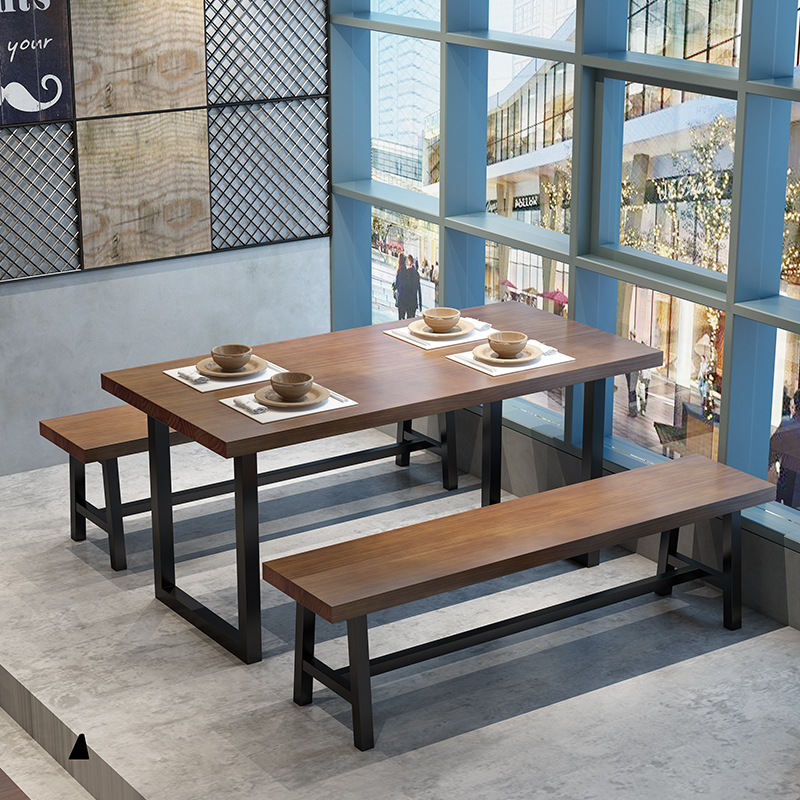 复古工业风餐厅酒吧烧烤店实木餐桌椅组合商用长方形奶茶店桌椅子