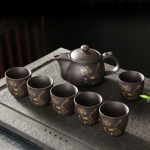 家用中式 简约紫砂茶具套装 办公会客功夫茶壶茶杯大容量复古泡茶器