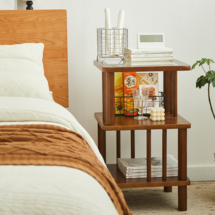 儿童房间卧室边几床头桌全实木简约边柜小户型玻璃饰面轻奢床头柜