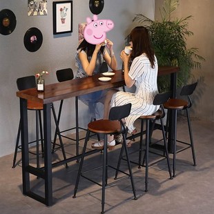 酒吧实木靠墙吧台桌窄桌子吧台桌椅组合复古小吧台桌家用 新款