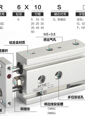 亚德客TR6X10S TR10X20S TR16X30S TR20X40S TR25X50S 100S气缸32