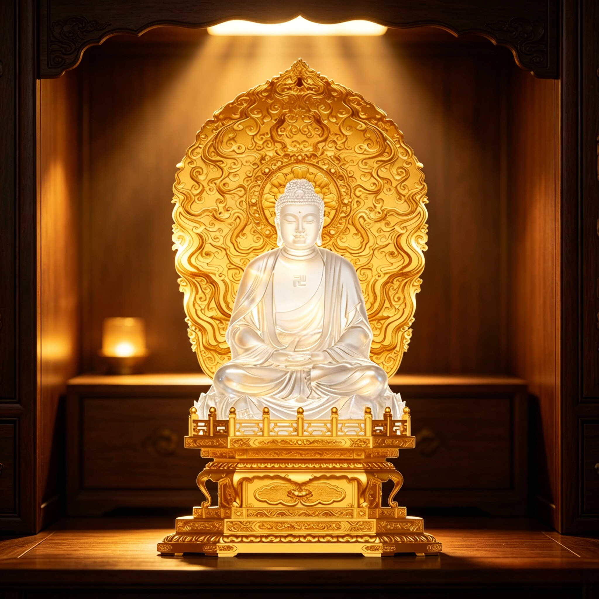 京铜须弥金刚台三宝佛坐像鎏金背光底座佛堂供奉释迦如来佛像摆件