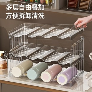 水杯收纳架多层透明桌面杯子叠加杯架防尘家用柜内放保温杯置物架