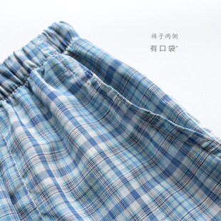 家居裤 格子睡裤 宽松透气沙滩短裤 纱布双层薄款 女士夏季