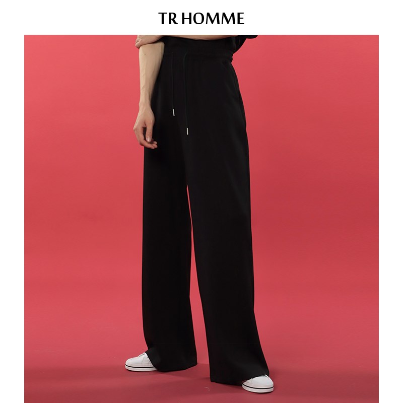 TR HOMME 夏季新款垂感拖地卫裤男宽松纯色百搭直筒加长阔腿裤男