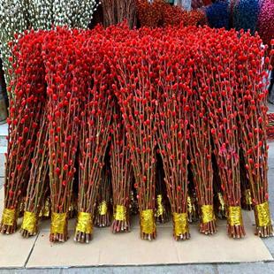 银柳真花鲜枝客厅摆件耐寒年宵花红色干花枝室内招财水培装饰花束
