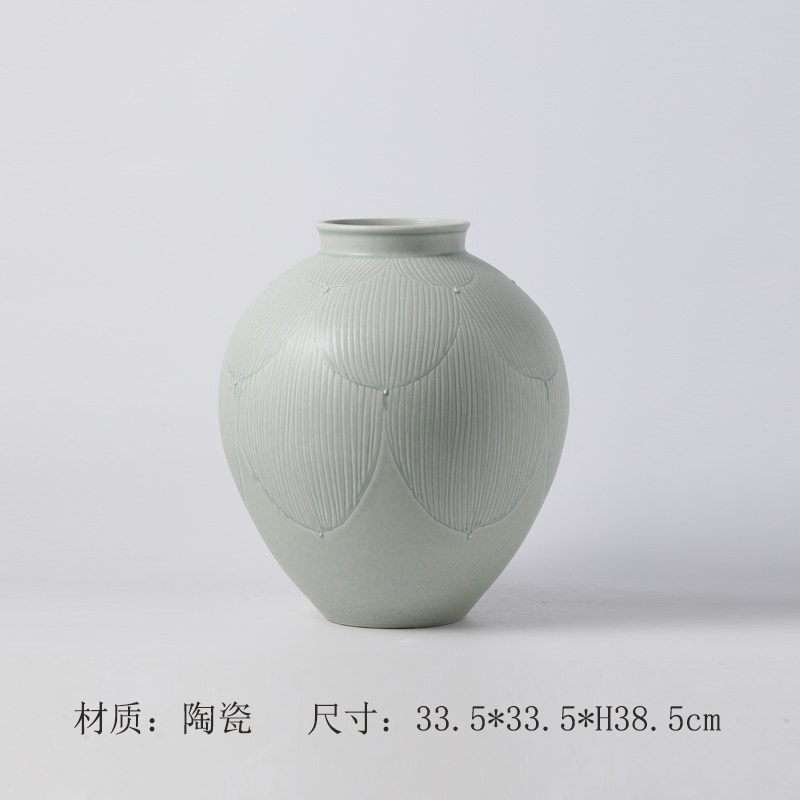 现代简约小清新欧式复古陶瓷雕刻花瓣叶花瓶坛子陶罐摆件客厅装饰,家居饰品,装饰摆件,淘宝优惠券,粉丝福利购,淘宝优惠卷