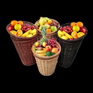 超市水果陈列筐水果筐藤编堆头篮竹筐收纳筐果蔬展示藤筐藤篮货架