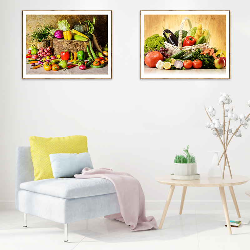 田园风景物装饰画餐厅现代时尚挂画饭厅背景墙壁画蔬菜水果有框画图片