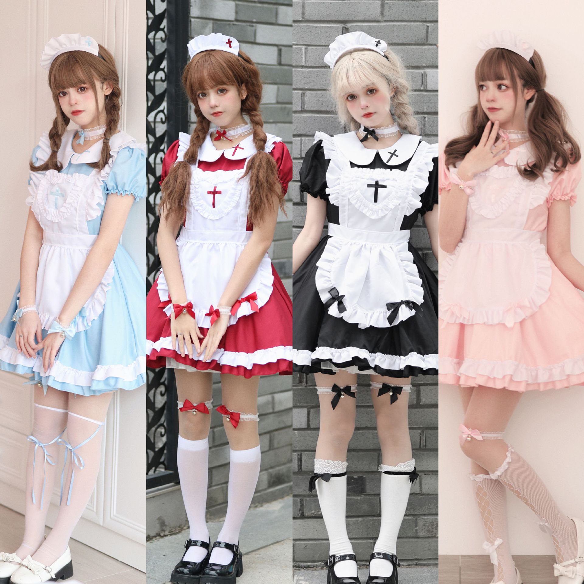 跨境 日本软妹Lolita 圣诞十字架女仆装 Cosplay女佣裙 女装大佬