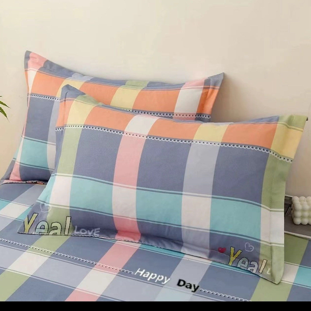 枕套一对-【靓彩格语 】尺寸48*74加密加厚斜纹棉面料