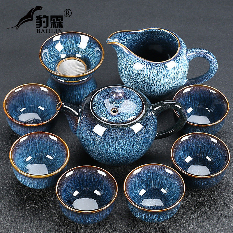 窑变功夫茶具套装陶瓷家用茶壶盖C碗办公室会客泡茶器茶杯钧瓷用