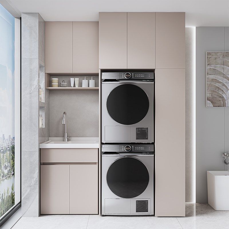 双洗衣机烘干机组合柜阳台蜂窝铝洗衣柜带搓板一体叠放洗衣槽伴侣