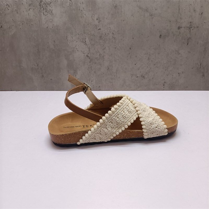 2025夏季女鞋韩版防滑百搭休闲露D趾一字拖沙滩鞋交叉带飞织女凉,女鞋,一字带凉鞋,淘宝优惠券,粉丝福利购,淘宝优惠卷