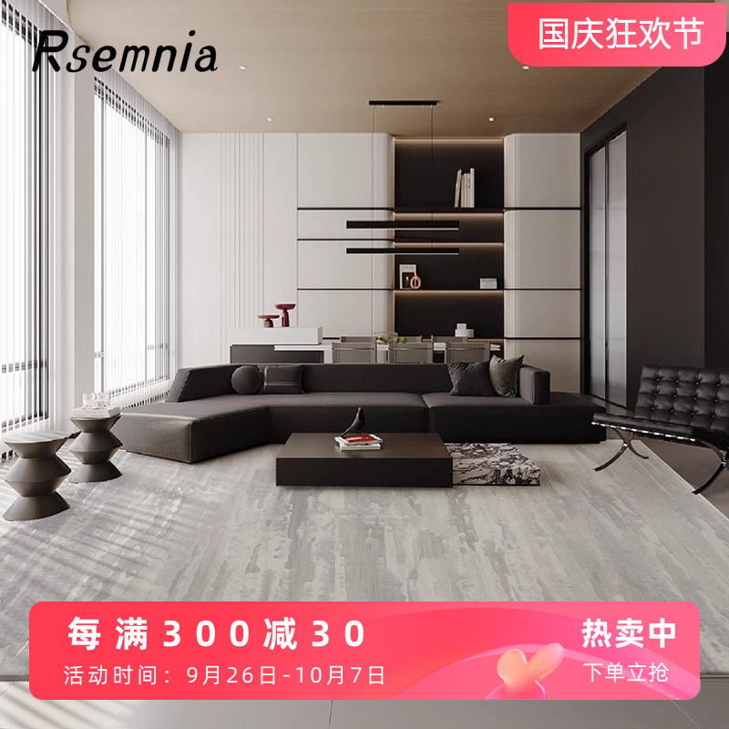 Rsemndia地毯客厅现代简约防水耐脏茶几毯黑白灰高级感卧室床边毯