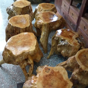 树桩摆件木凳原木凳圆木凳v实木凳圆凳杉木凳子茶几木墩换鞋凳