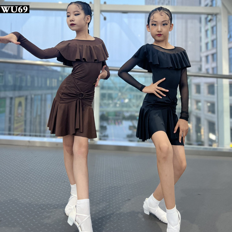 儿童拉丁舞练功服女新款专业舞蹈训练表演服长袖少儿X拉丁舞服装