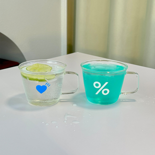 日本ROYAL百分号%咖啡杯阿拉比卡带把手玻璃水杯高颜值耐热玻璃杯