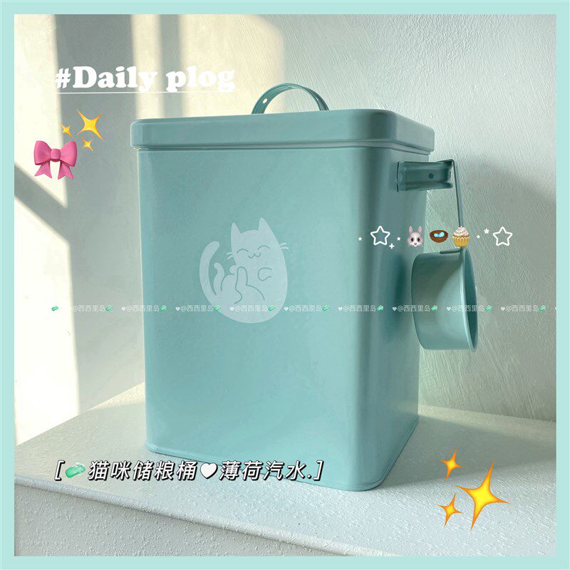 猫粮储粮桶猫粮勺密封防潮避光大容量零食K盒铁质狗粮存储桶猫粮