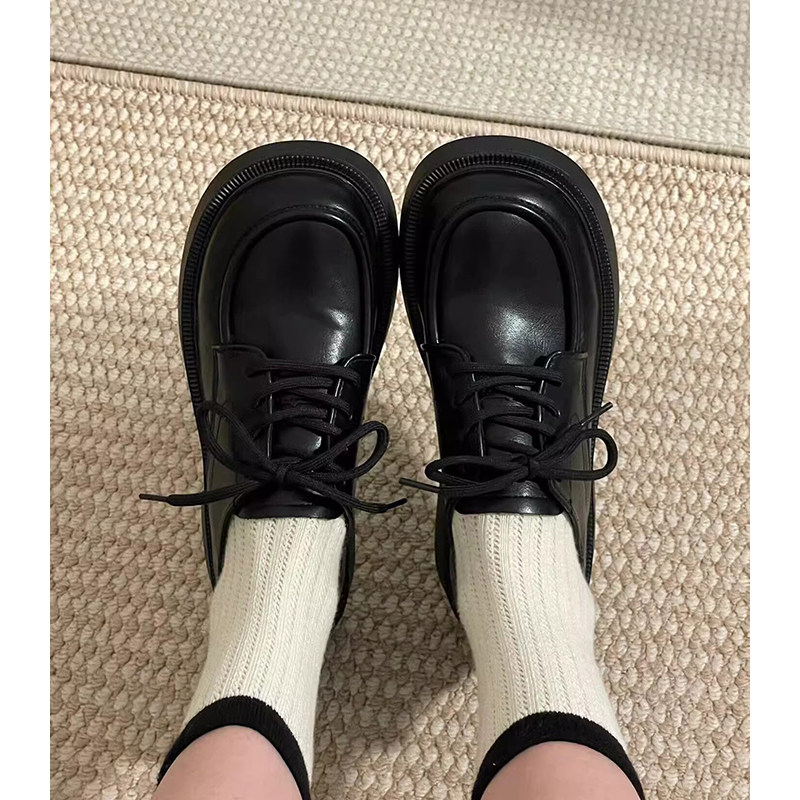 平底小皮a鞋女2024新款春秋季学院英伦风百搭黑色系带单鞋jk乐福