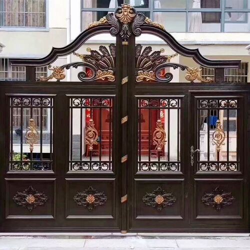 庭院大门铝艺大门中式别墅门铝合金电动智能遥控简Z约农村双开