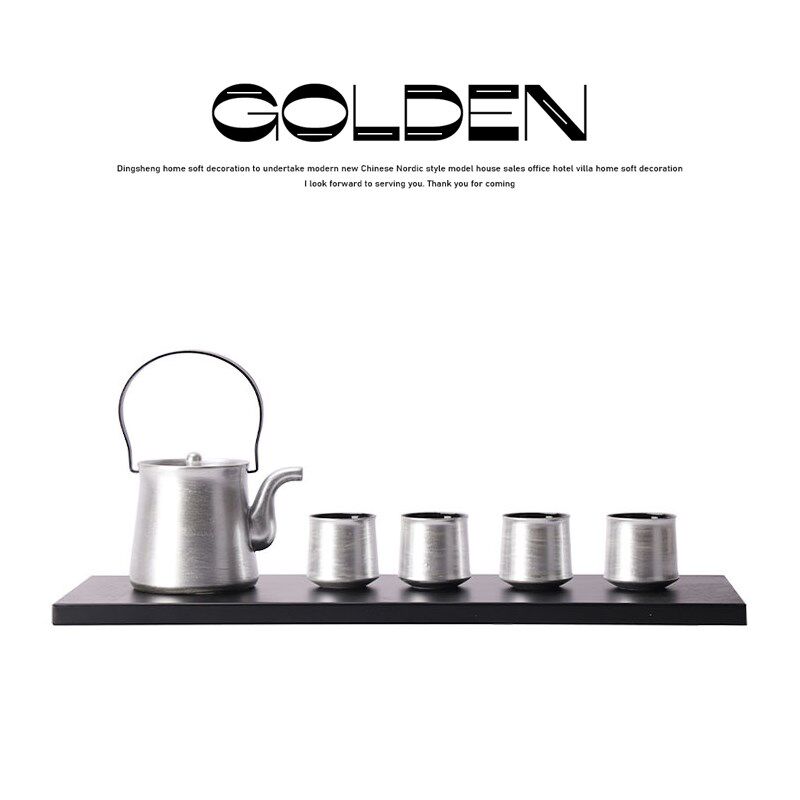 样板间茶室茶具套装现代简约银色B陶瓷茶壶茶杯托盘软装饰品摆件