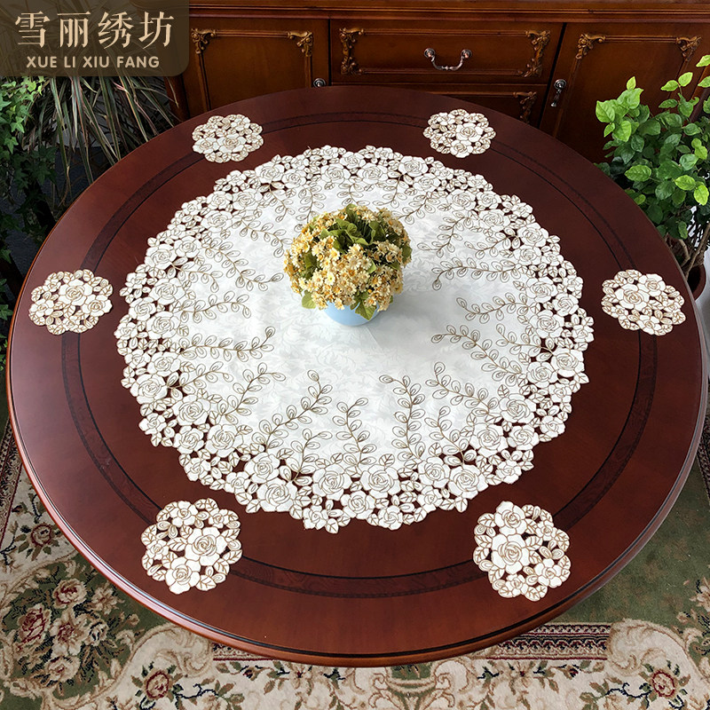 圆桌布茶几盖巾田园布艺欧式中式美式H绣花餐桌布台布桌垫盖布盖