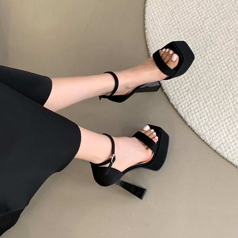 超高跟女鞋15cm粗跟百搭一x字带包后跟凉鞋夏防水台模特走秀鞋方,女鞋,一字带凉鞋,淘宝优惠券,粉丝福利购,淘宝优惠卷