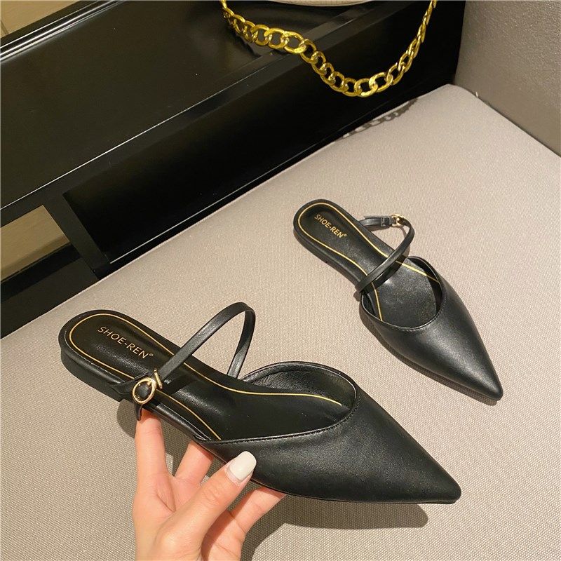 2024年早春新款尖头包u头拖细带优雅平底交叉带镂空单鞋时尚女,女鞋,罗马凉鞋,淘宝优惠券,粉丝福利购,淘宝优惠卷