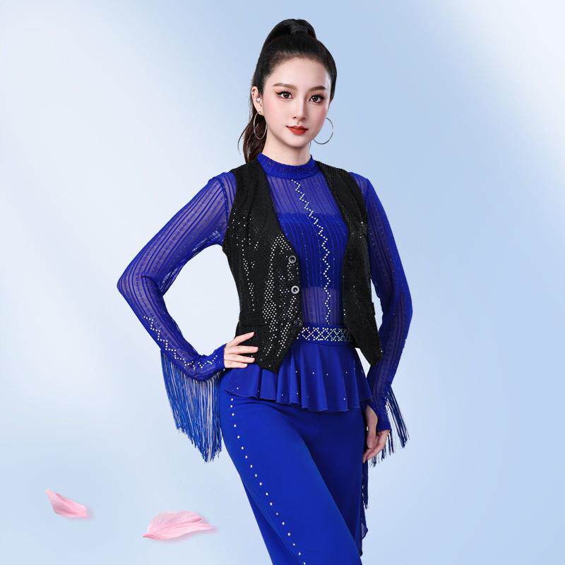 新款亮片马夹女时尚显瘦无袖开衫坎肩高档跳舞外R搭洋气广场舞马