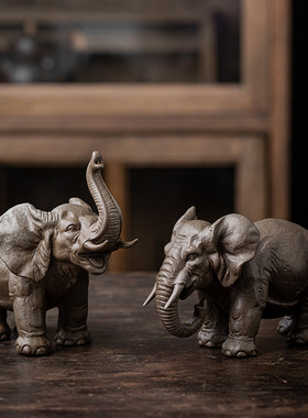 创意大象摆件一对红色陶瓷工艺品玄关招财办公室客厅酒柜