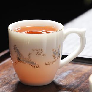 茶具茶杯主人杯羊脂玉瓷单杯不烫手提手有把男女士单个品茗白瓷盏