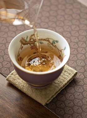 轻奢内绘紫色压手杯中式大号陶瓷功夫茶具L单个茶杯品茗杯个人茶