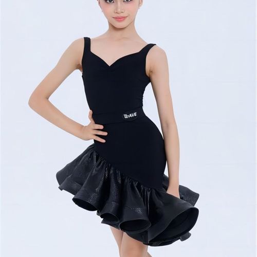 2025夏季新款女童拉丁舞表演服高端F连体大摆裙专业集训比赛练功