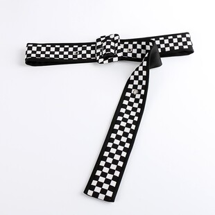 黑白格子布腰带女配裙子时尚百搭大衣外套布料腰V封休闲布条配饰