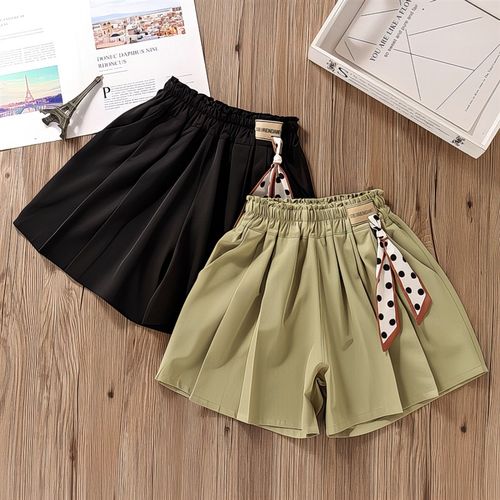 裤子女童西装炸黑色外穿s网夏季短裤款冰裙裤红宽松儿童丝薄洋气