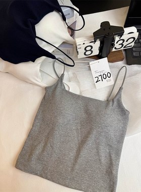 妃子纪春夏美背细肩带螺纹纯色吊带文胸一体杯中T长款内搭显瘦背