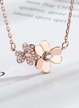 韩版新款镶钻三花项链女 时尚流行风轻奢花瓣锁骨链简约百搭饰品