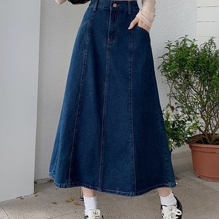 胖MM梨形身材显瘦a字大摆伞裙 新款 大码 高腰宽松牛仔半m身裙女春装