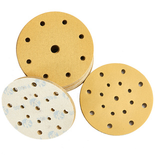 干磨砂5寸6孔 17孔圆形植绒砂纸黄G砂气动机圆盘砂纸磨腻子打磨片