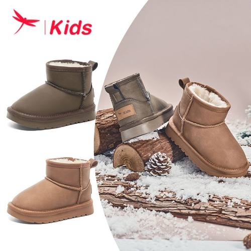 红蜻蜓儿童鞋2025冬季新款百搭保暖棉鞋男女中大童户外雪地靴加绒