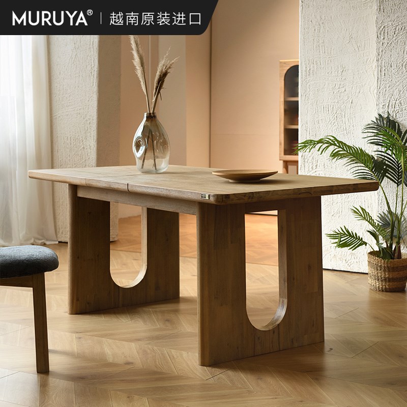 越南原装伸缩实木餐桌家用诧寂复古洽谈桌工作台饭桌