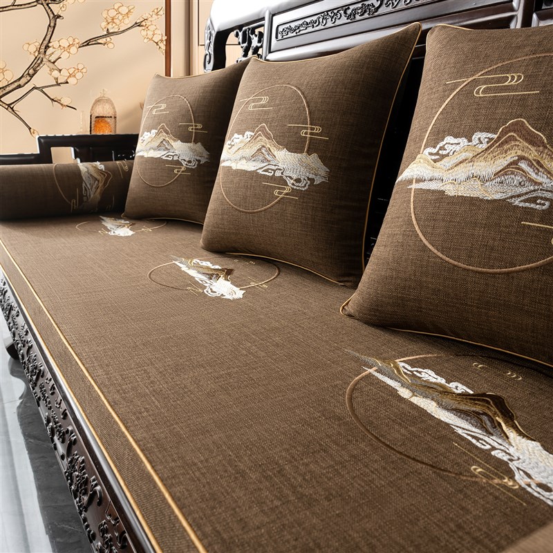 中式红木沙发坐垫定制实木加硬海棉垫刺绣罗汉床垫防滑椅垫子