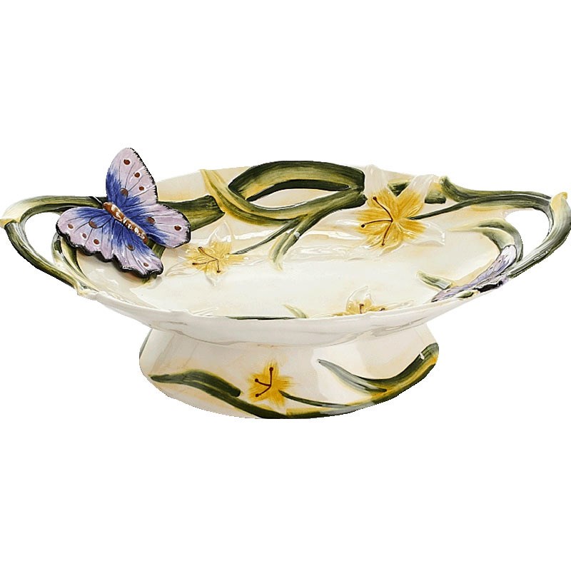 耳欧式托盘陶瓷水果盘创意水果盆蝴蝶家居装饰餐具盘子装饰餐盘