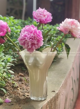 奶橙色珠光小巧自由白菜造型手工玻璃瓶水养插器家居装饰