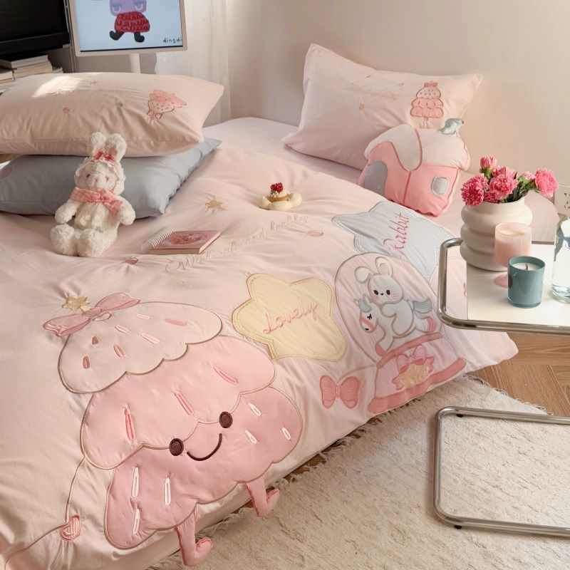 可爱卡通少女心水洗棉四件套A儿童被套全棉公主风床单床上用品,床上用品,床品套件/四件套/多件套,淘宝优惠券,粉丝福利购,淘宝优惠卷