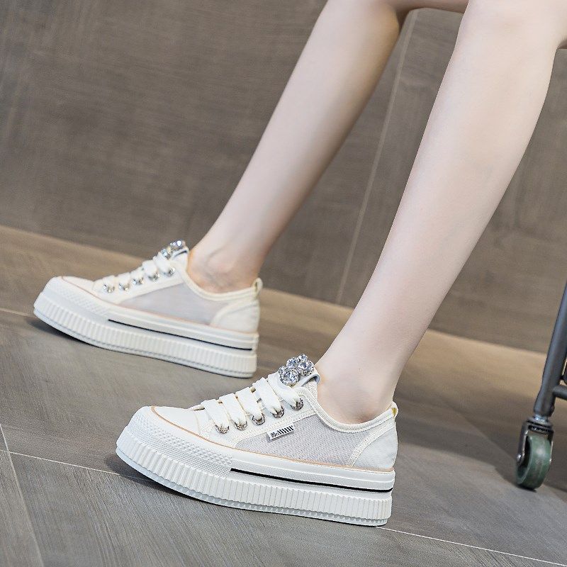 网面帆布小c白鞋女2024夏季新款百搭透气薄款厚底松糕软底休闲板,女鞋,帆布鞋,淘宝优惠券,粉丝福利购,淘宝优惠卷
