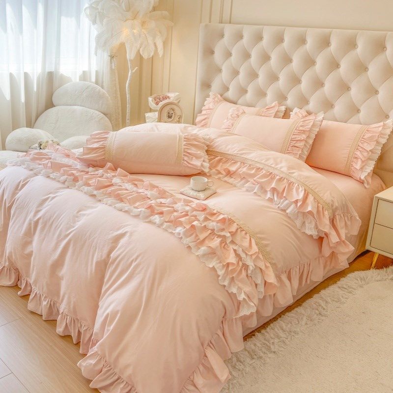 公主风全棉水洗棉l四件套法式蕾丝荷叶花边被套1.8米床上用品4,床上用品,床品套件/四件套/多件套,淘宝优惠券,粉丝福利购,淘宝优惠卷