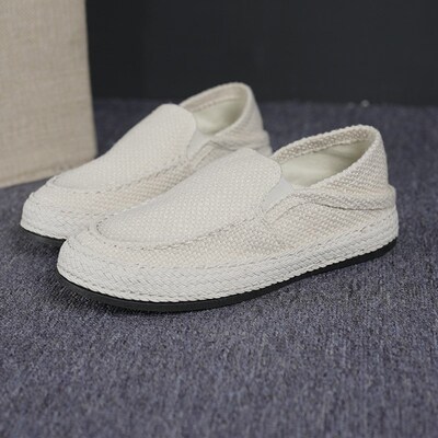 麻色生活帆布男鞋夏季2r025亚麻布新款软底鞋男士休闲无鞋带平板