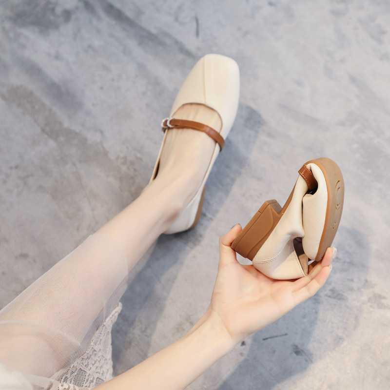 鞋子女2021夏季新款爆款平底粗跟E单鞋休闲奶奶鞋学生百搭豆豆鞋,女鞋,乐福鞋（豆豆鞋）,淘宝优惠券,粉丝福利购,淘宝优惠卷